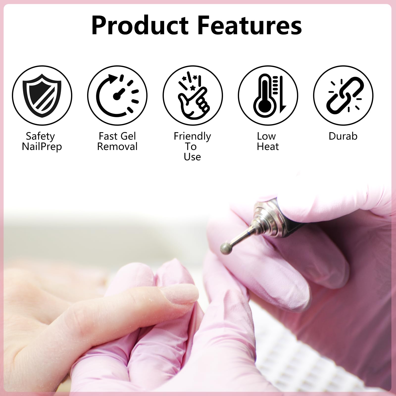 Side angle view highlighting the durable diamond dust coating on the salon quality nail bits.