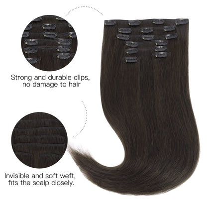 HOTBANANA straight remy human hair extensions close up of secure silicone lined clips