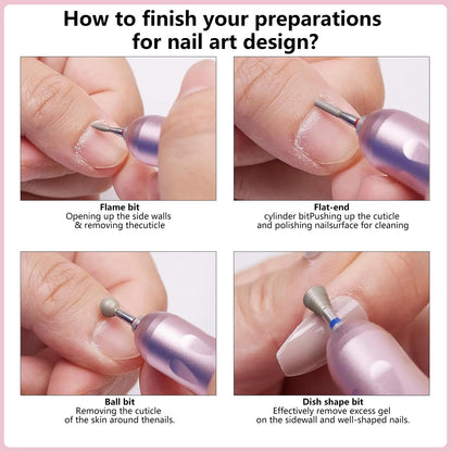 Demonstration of the universal shank design fitting into a standard electronic nail file handpiece.