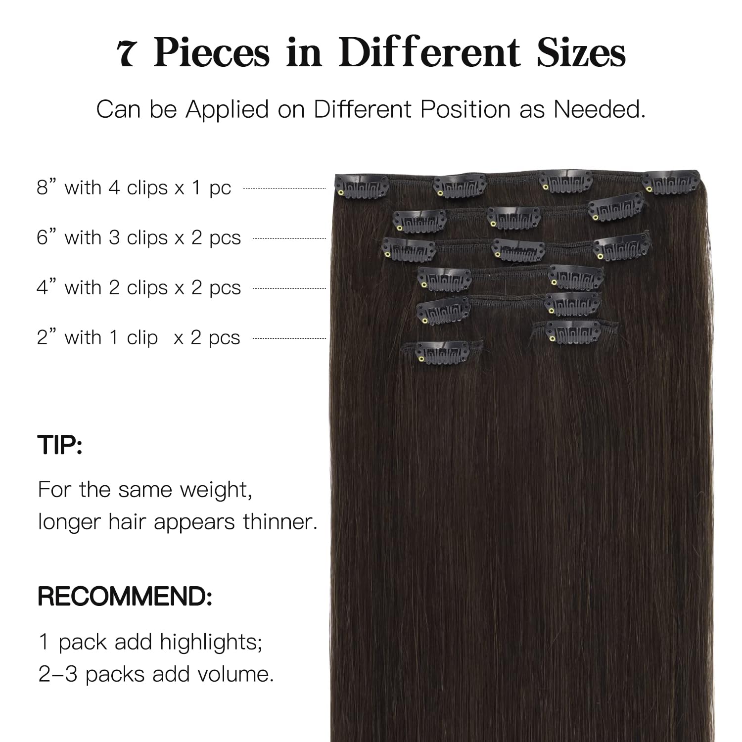 HOTBANANA eighteen inch dark brown hair extensions demonstrating texture and natural volume