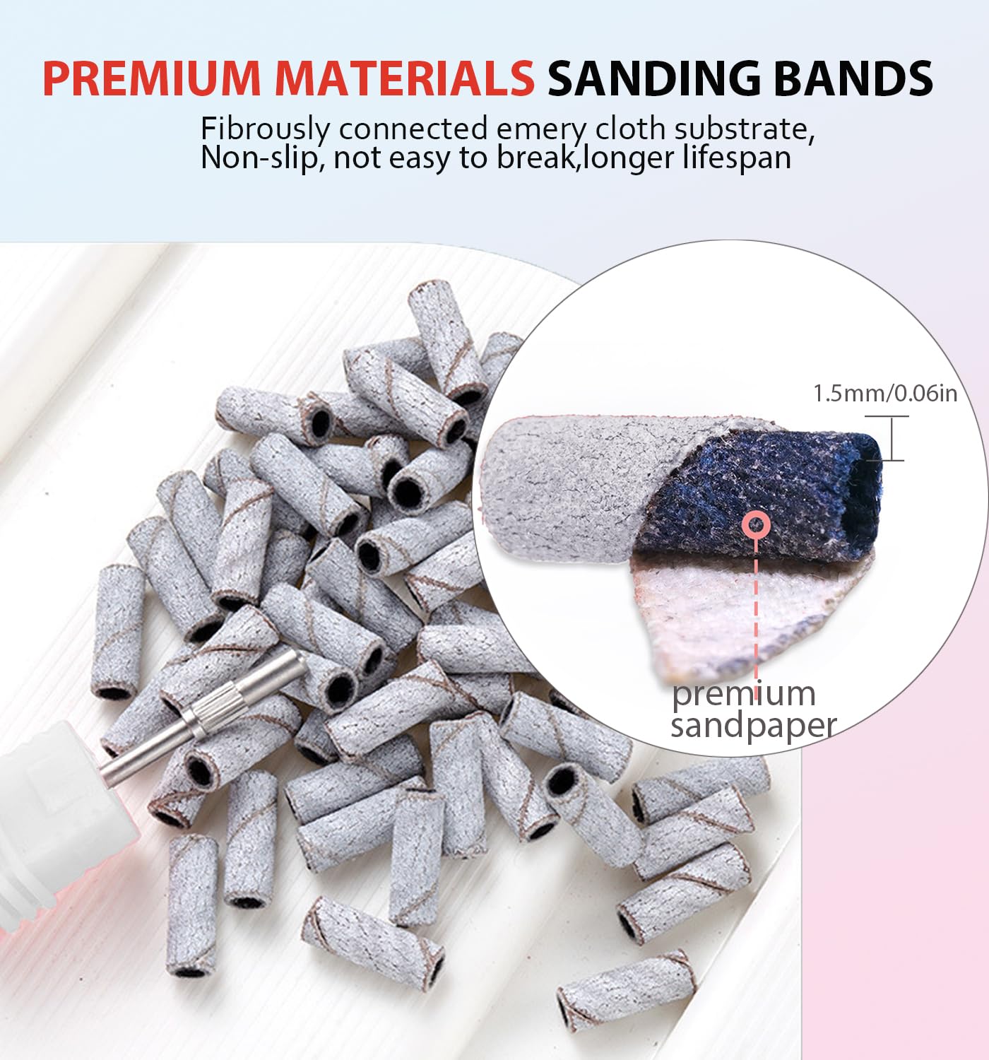 Lumcrissy electronic nail file sanding bands layout with labeled compartments