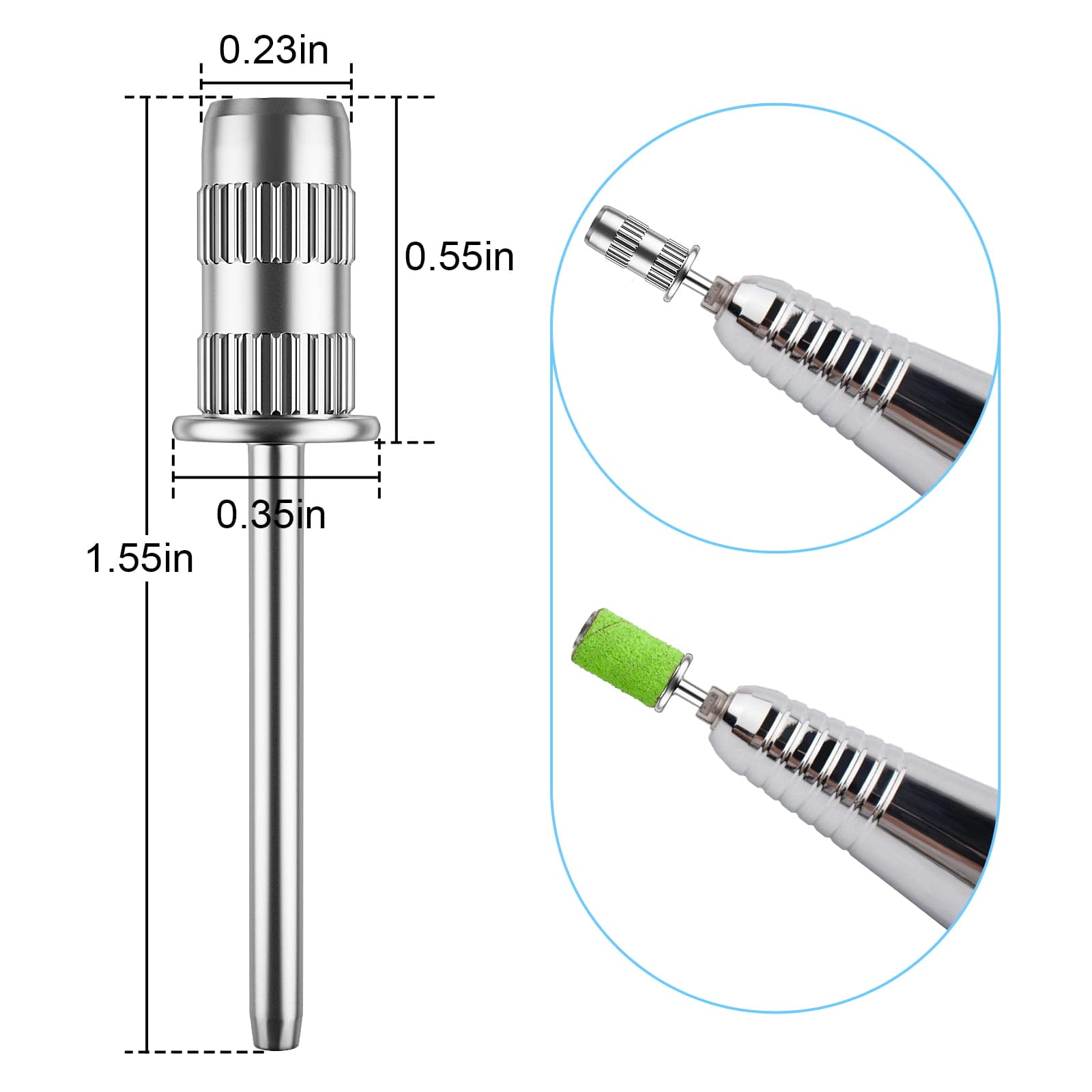 Difenni silver mandrel bit for electric nail file machine attachment showcase.