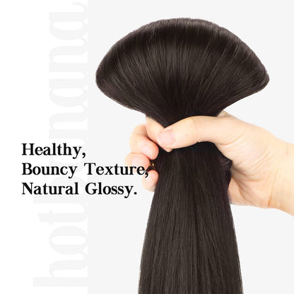 HOTBANANA heat styling friendly straight human hair extensions before and after look