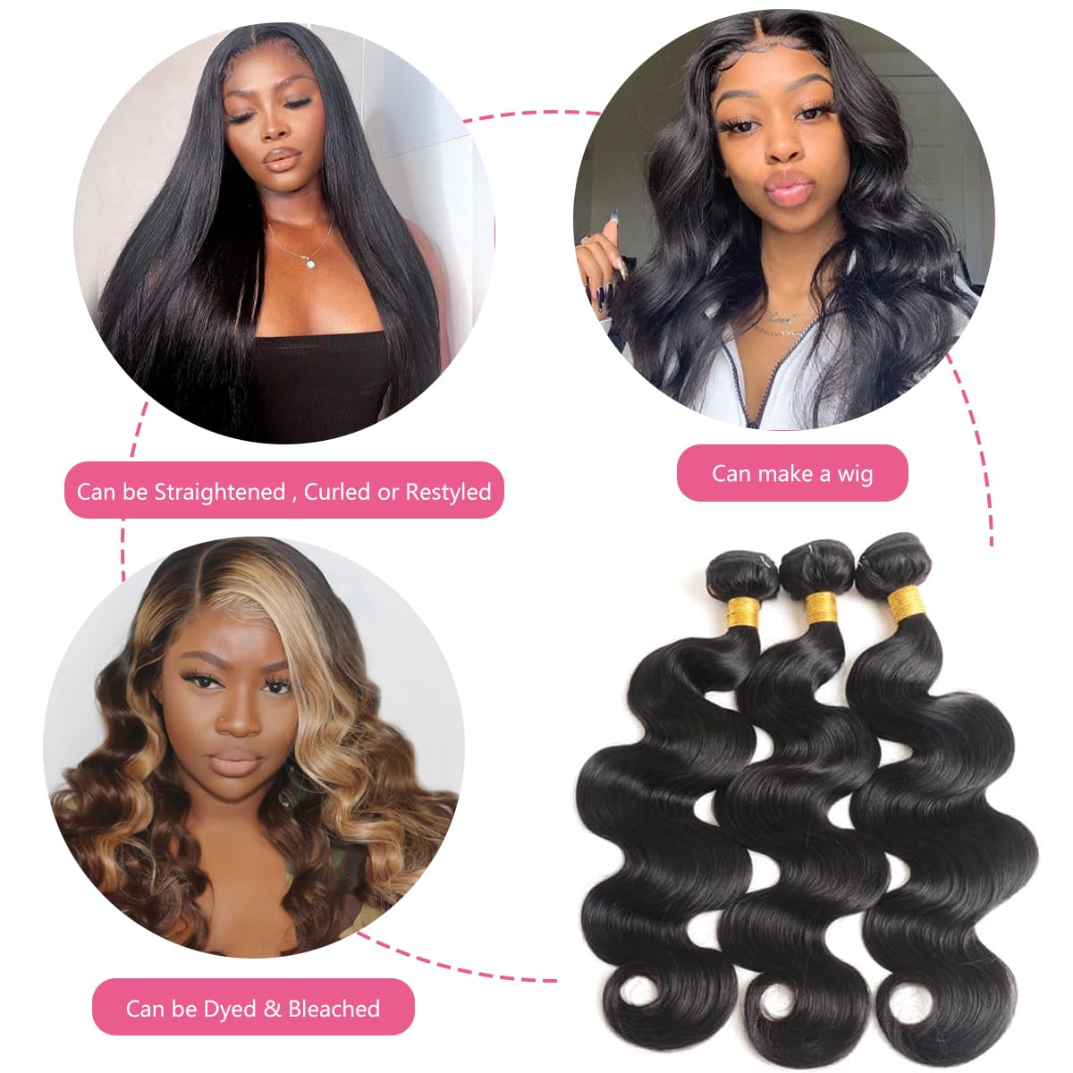 Soft and bouncy unprocessed Brazilian virgin hair bundles showcasing natural wave patterns.