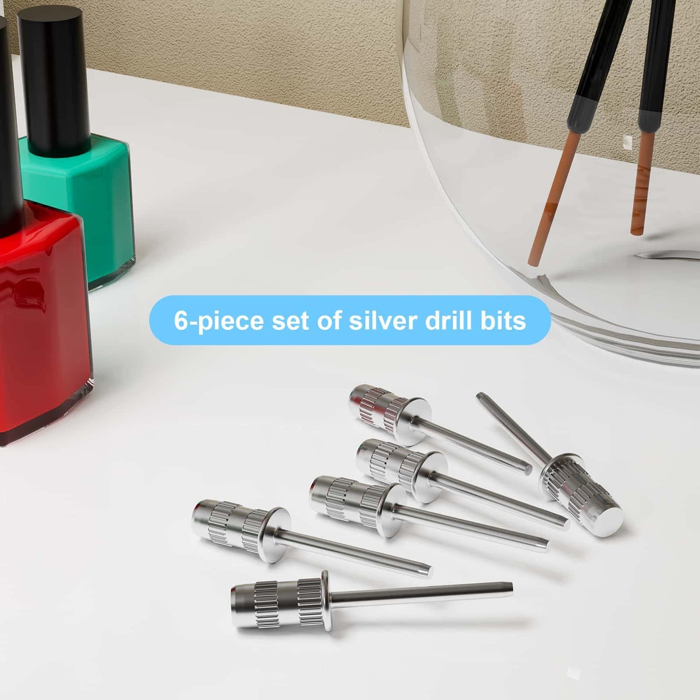 Difenni pack of six silver replacement bits for salon electric nail drills.