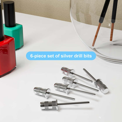 Difenni pack of six silver replacement bits for salon electric nail drills.