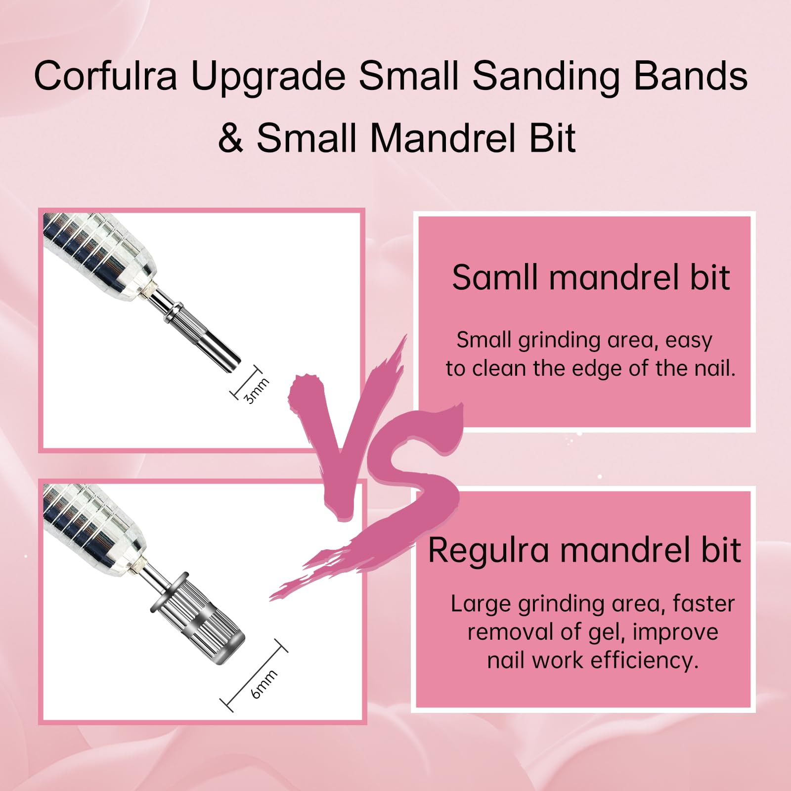 Close up of pink 240 grit nail drill sanding bands