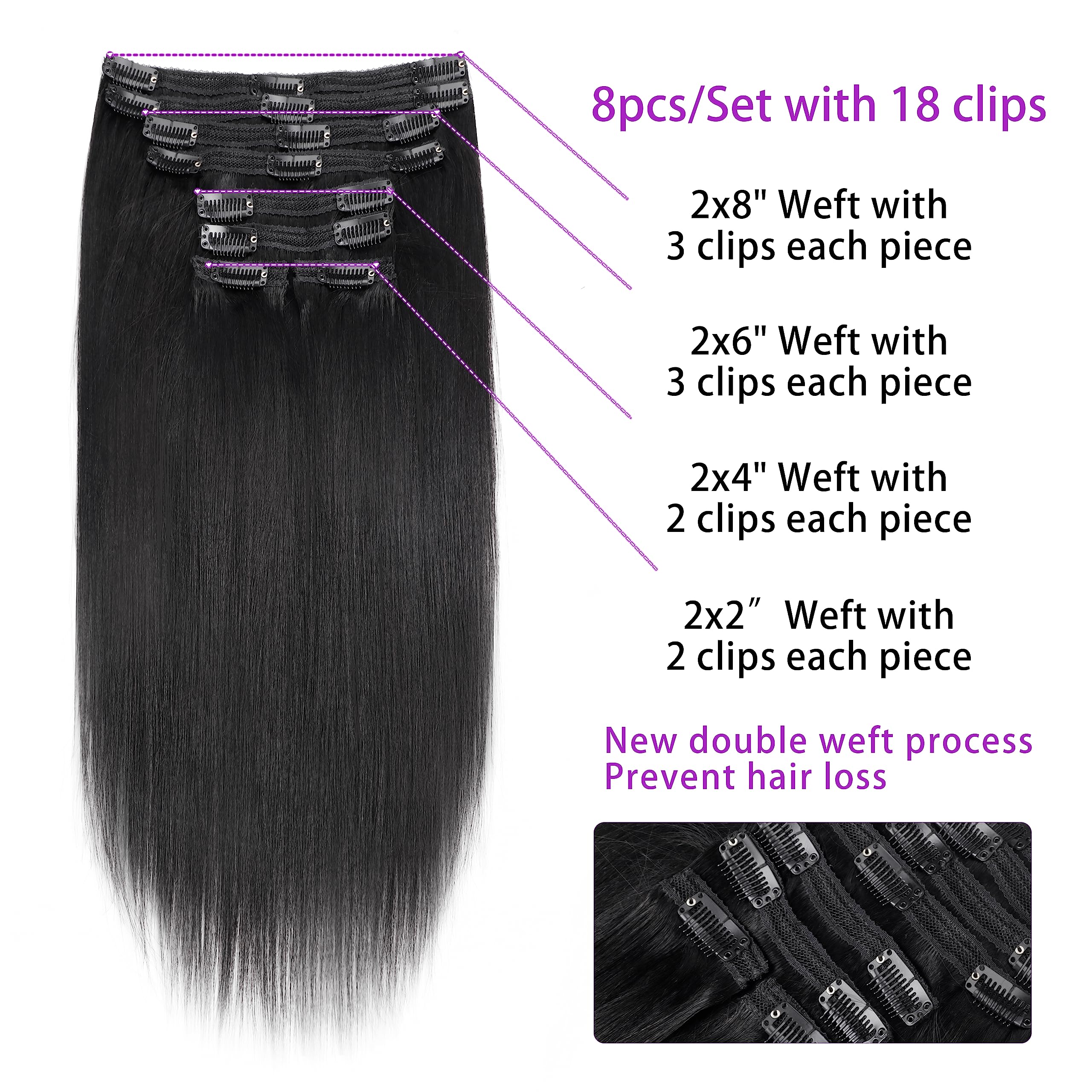Texture detail of the low shine yaki straight Brazilian virgin hair extensions.