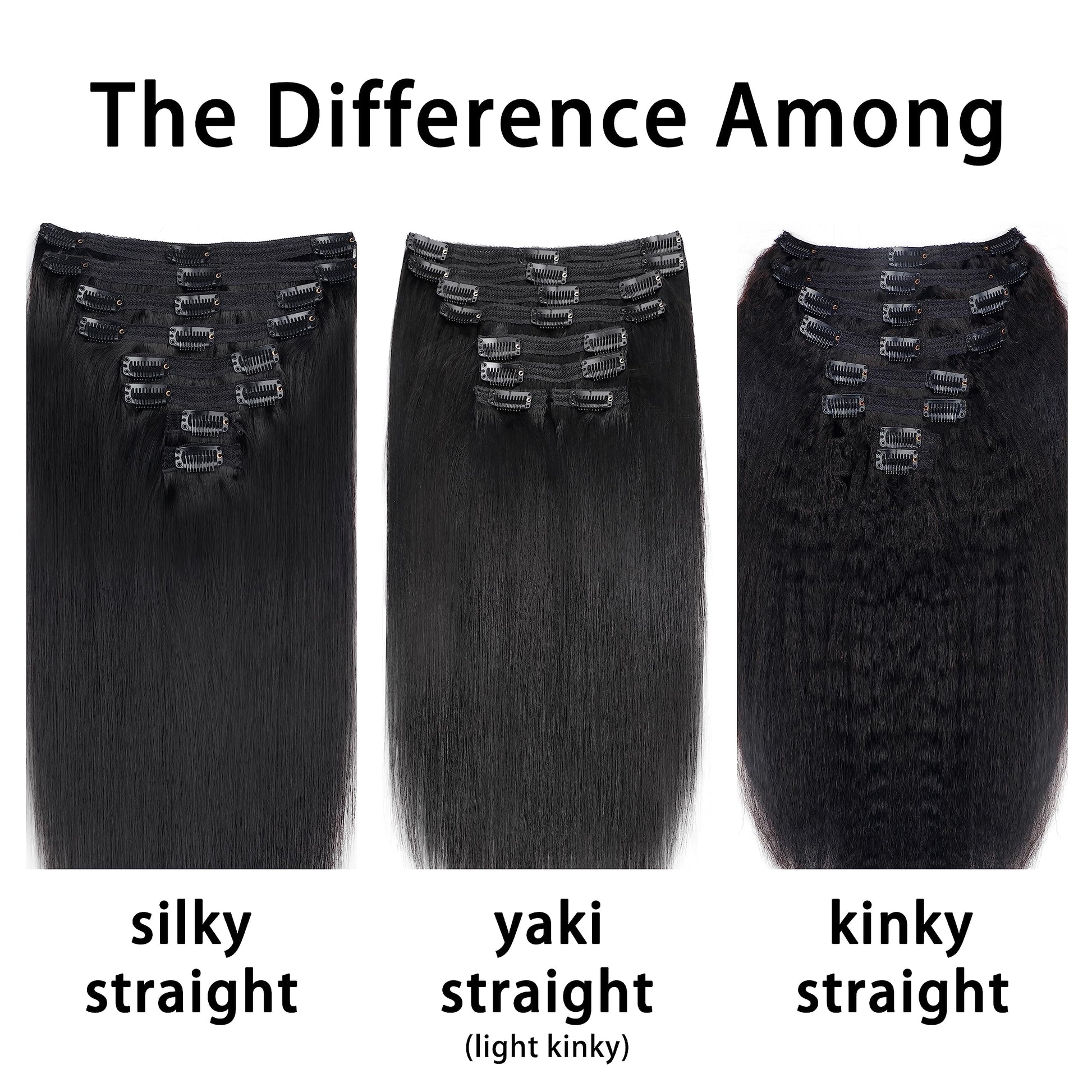 Full set view of the 120 grams human hair clip on bundle spread out.