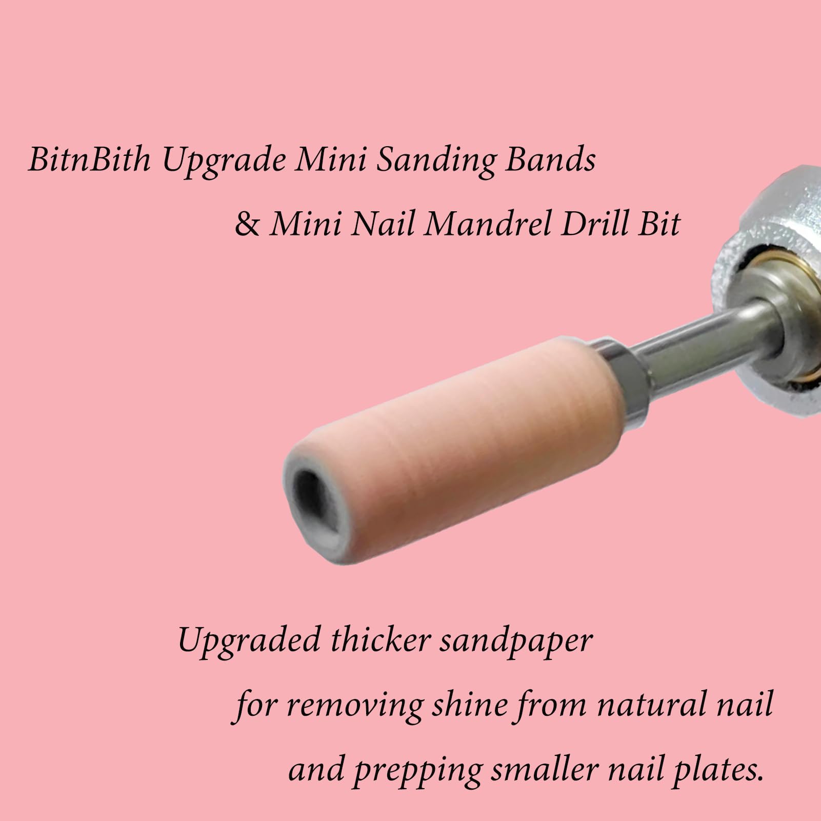 Close up of pink 240 grit nail sanding bands