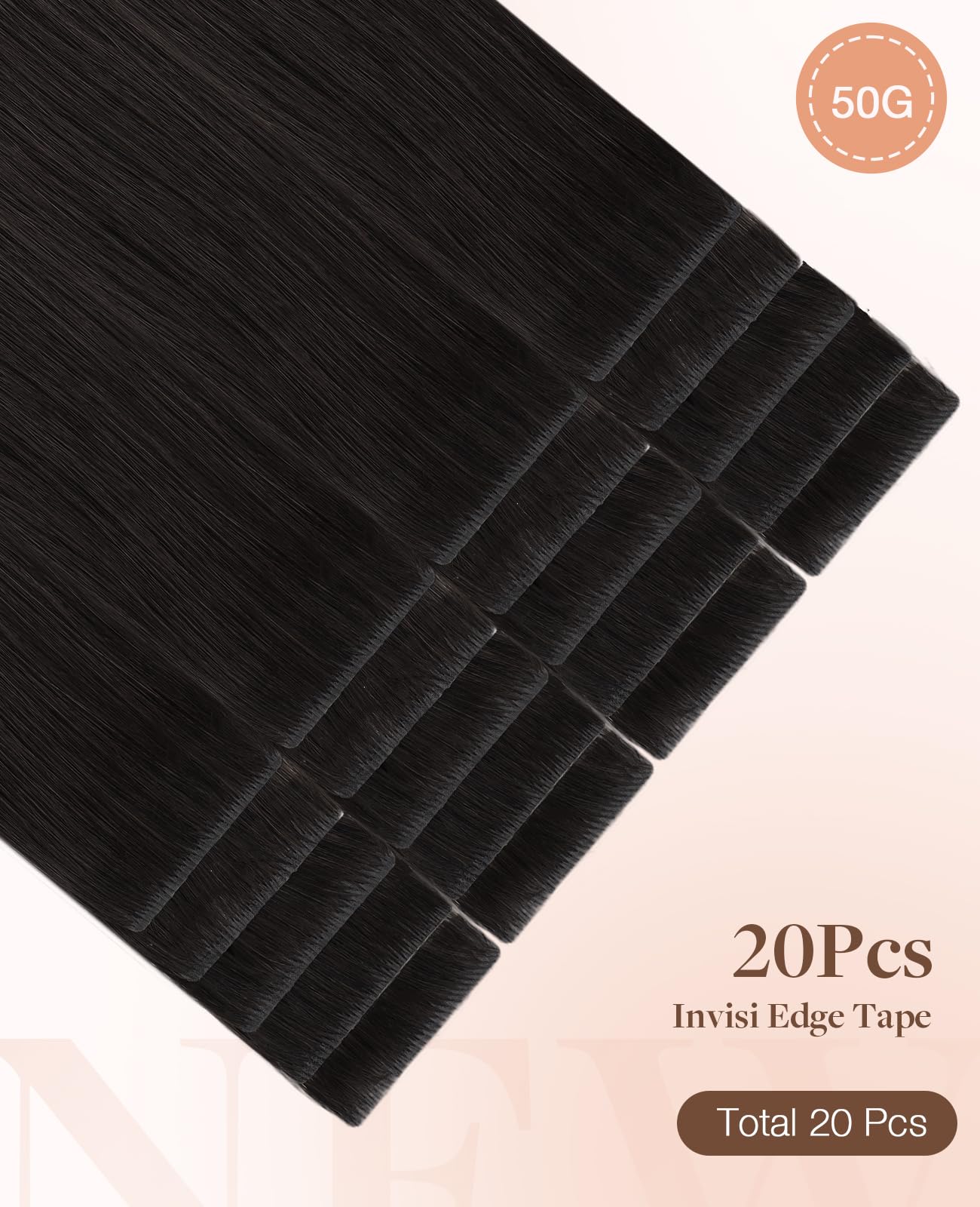 GOO GOO natural black 1B hair extensions spread out to display 18 inch length