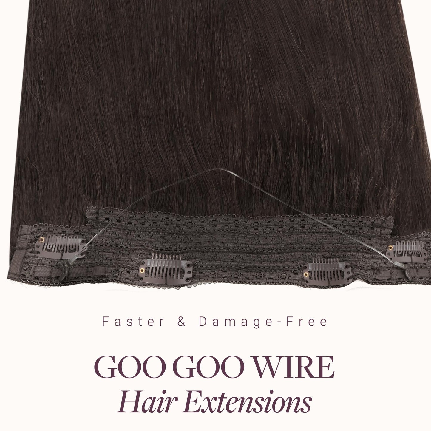 GOO GOO invisible halo hairpiece transparent fish line detail view