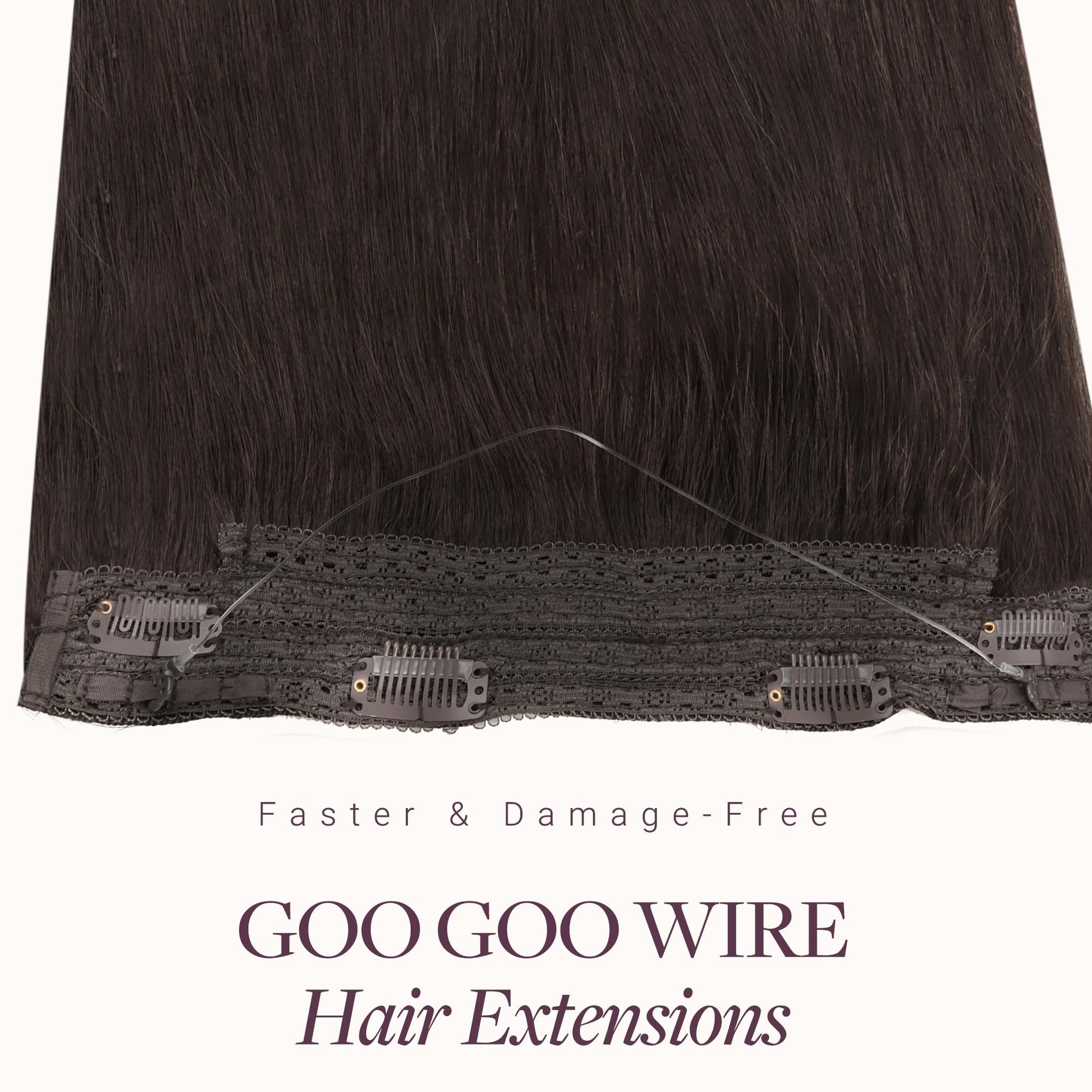GOO GOO invisible halo hairpiece transparent fish line detail view
