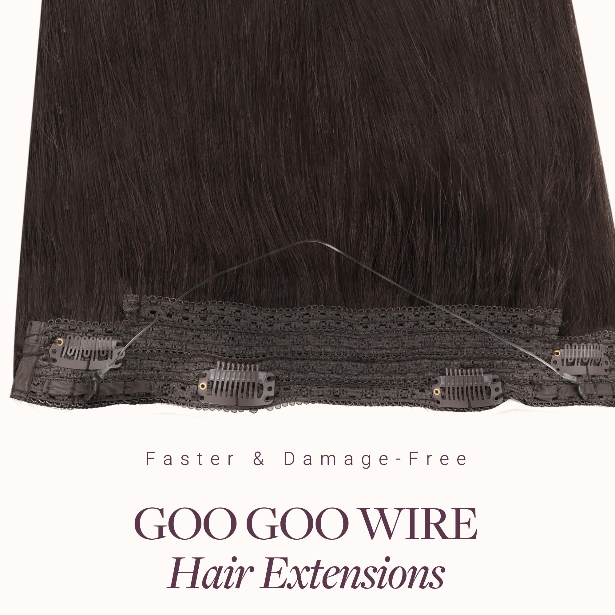 GOO GOO invisible halo hairpiece transparent fish line detail view