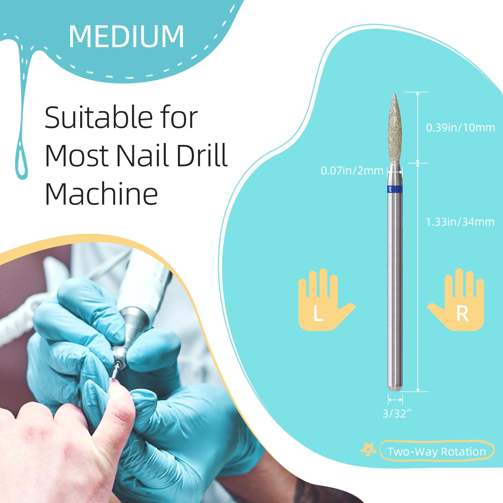 Hytoos 2mm flame nail bit showing 3/32 inch universal shank