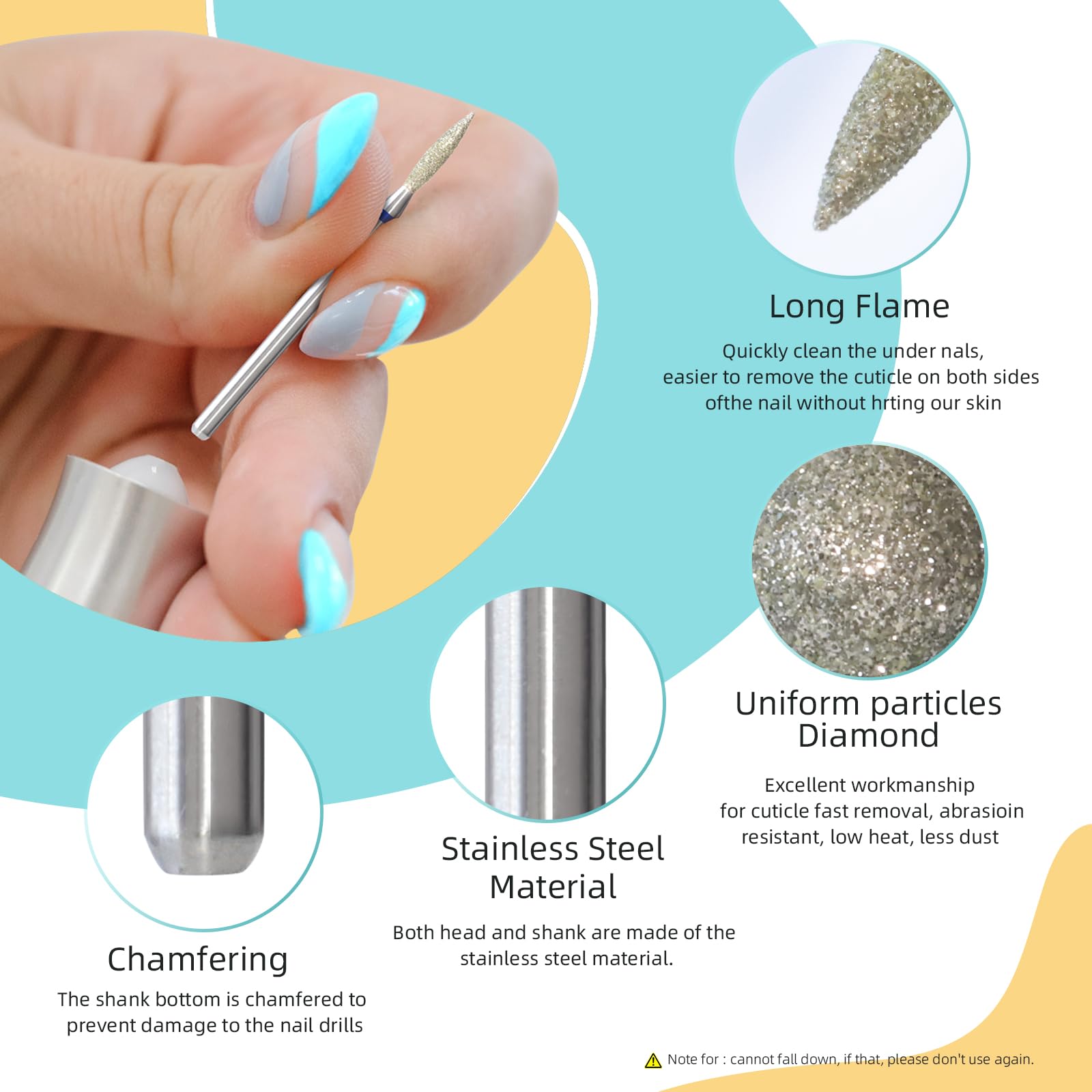 Detailed view of diamond grit on flame nail drill bit