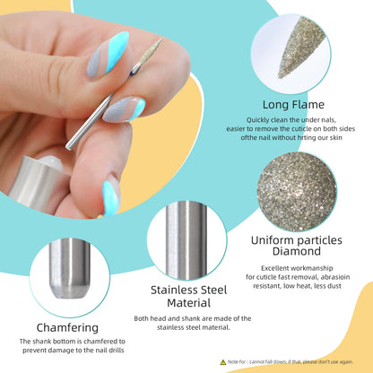 Detailed view of diamond grit on flame nail drill bit
