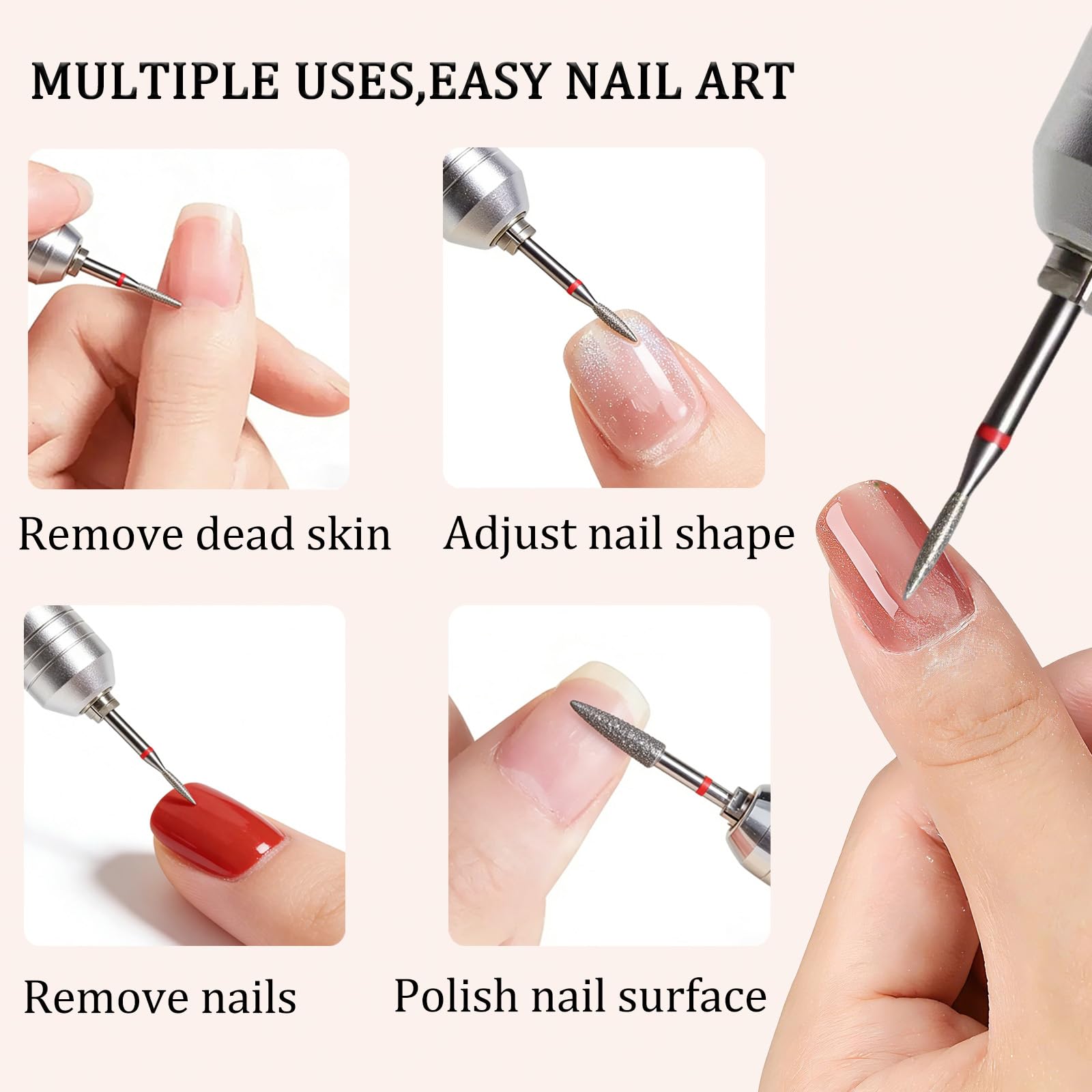 Close up of Besdas diamond manicure drill bits