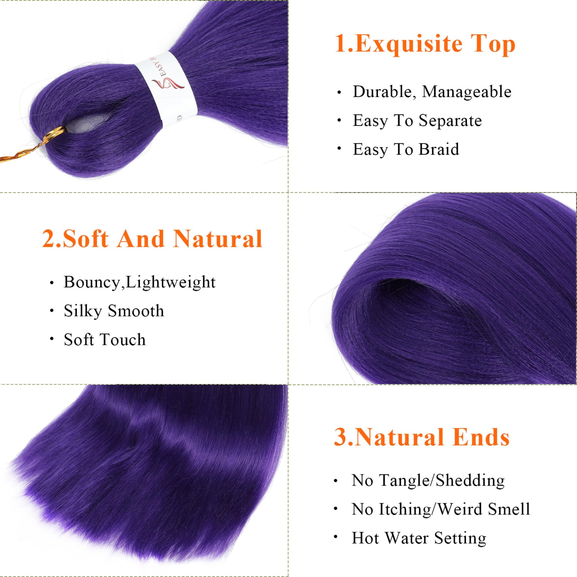 Three packs of purple pre stretched crochet braiding hair for cosplay