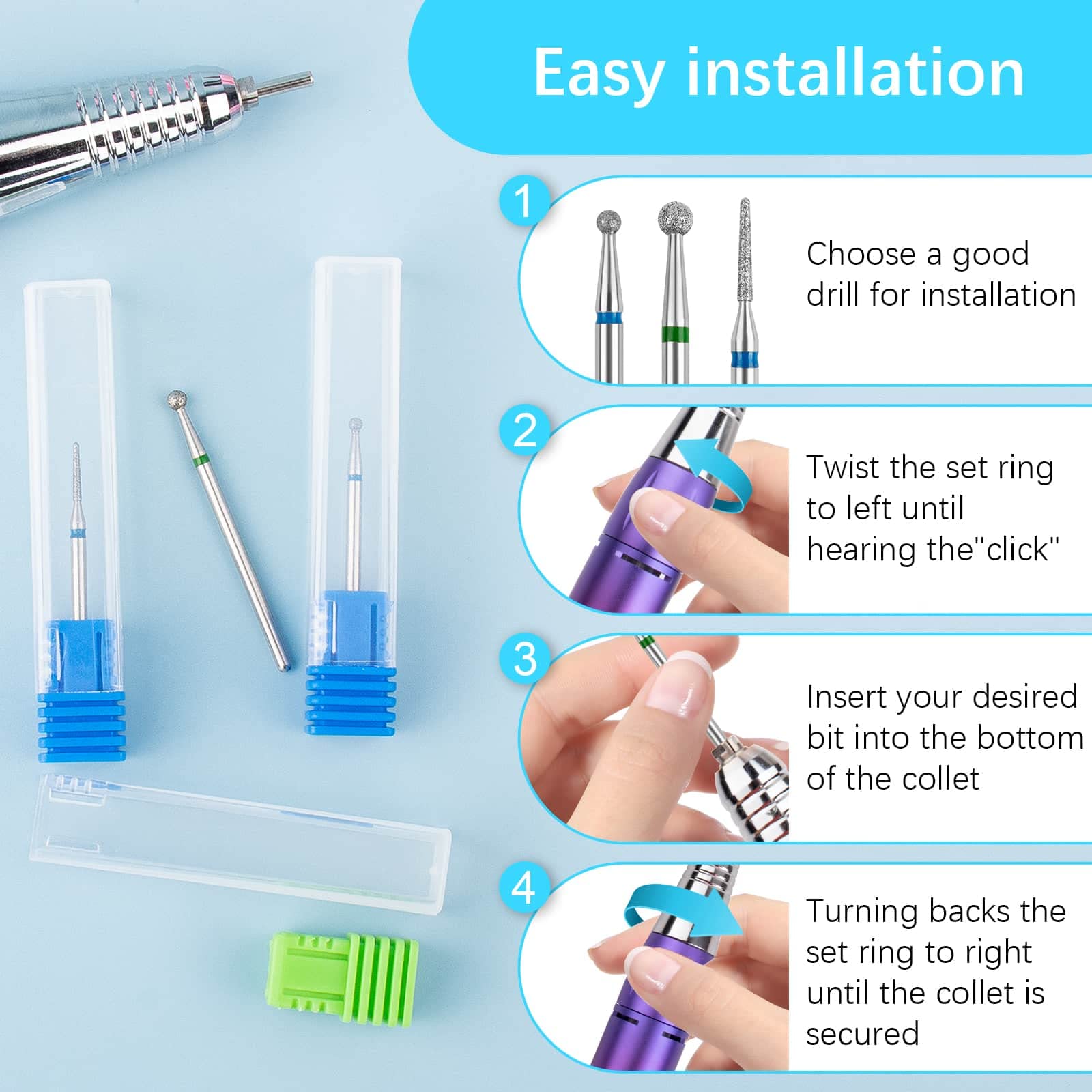 Professional diamond rotary burrs for advanced manicure prep and cuticle cleaning