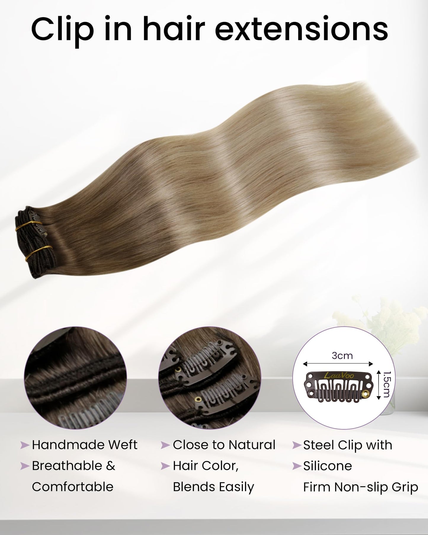 LaaVoo human hair clip ins four layer weft design detailed view