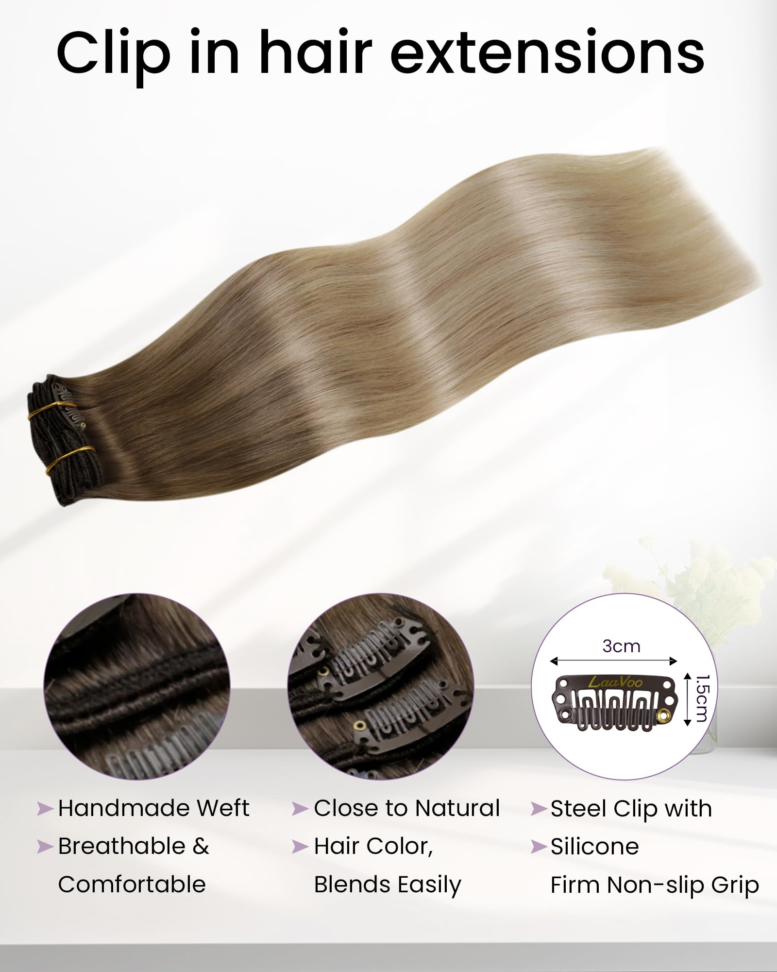 LaaVoo human hair clip ins four layer weft design detailed view