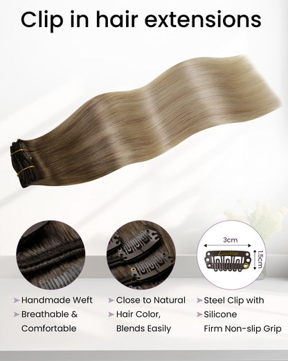 LaaVoo human hair clip ins four layer weft design detailed view
