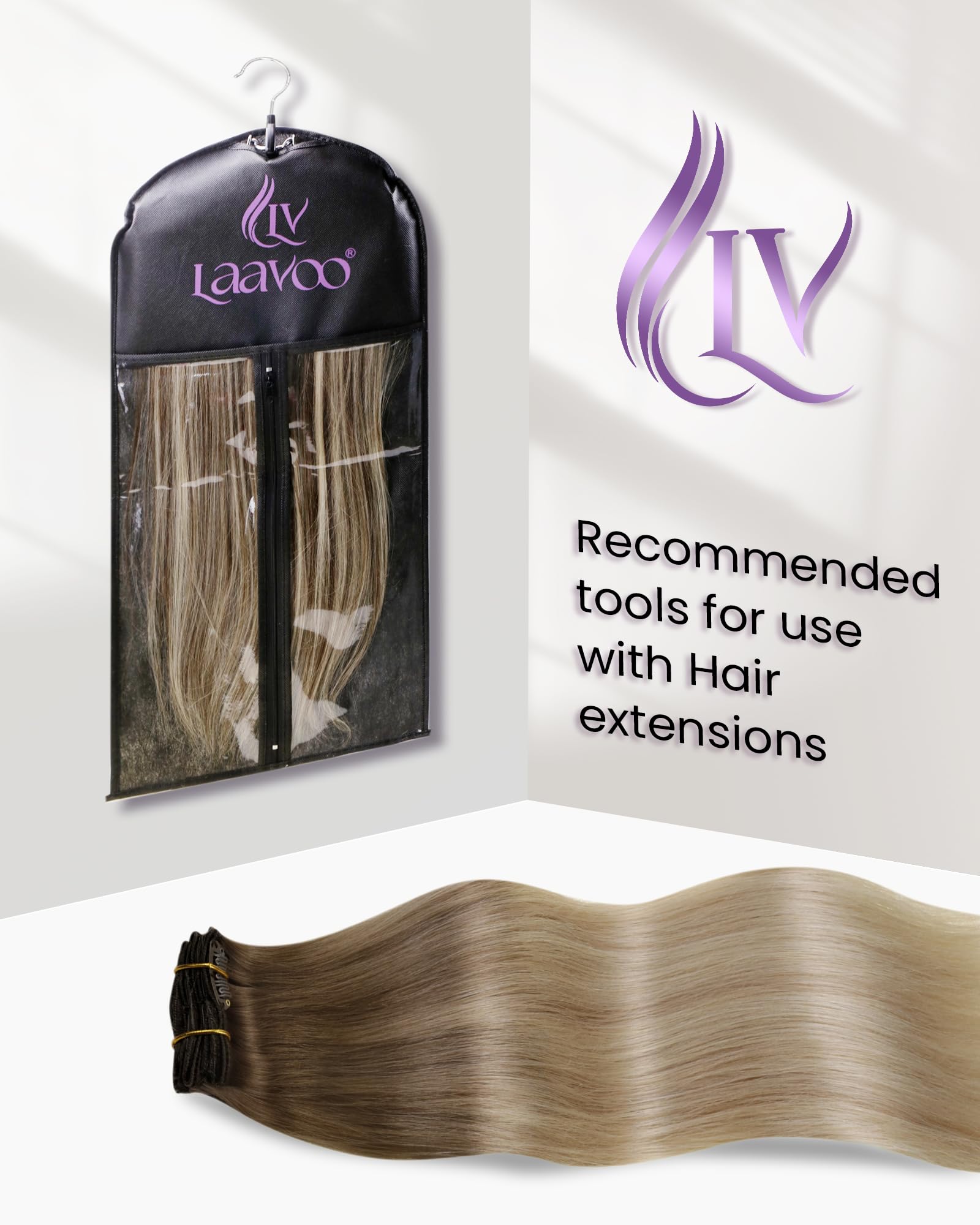 LaaVoo silky straight blonde ombre human hair extensions five piece set spread