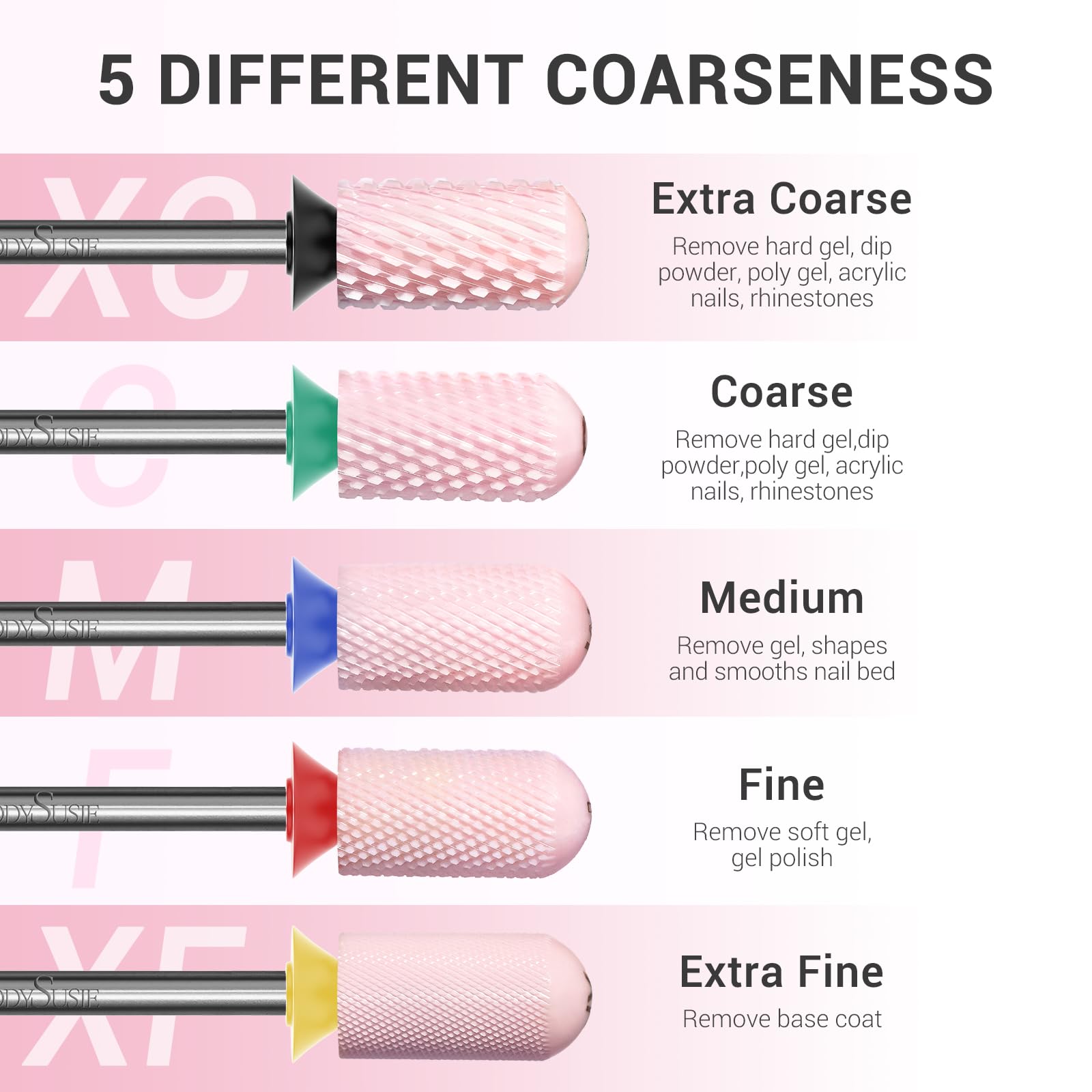 Side profile of MelodySusie pink ceramic nail bit for gel removal