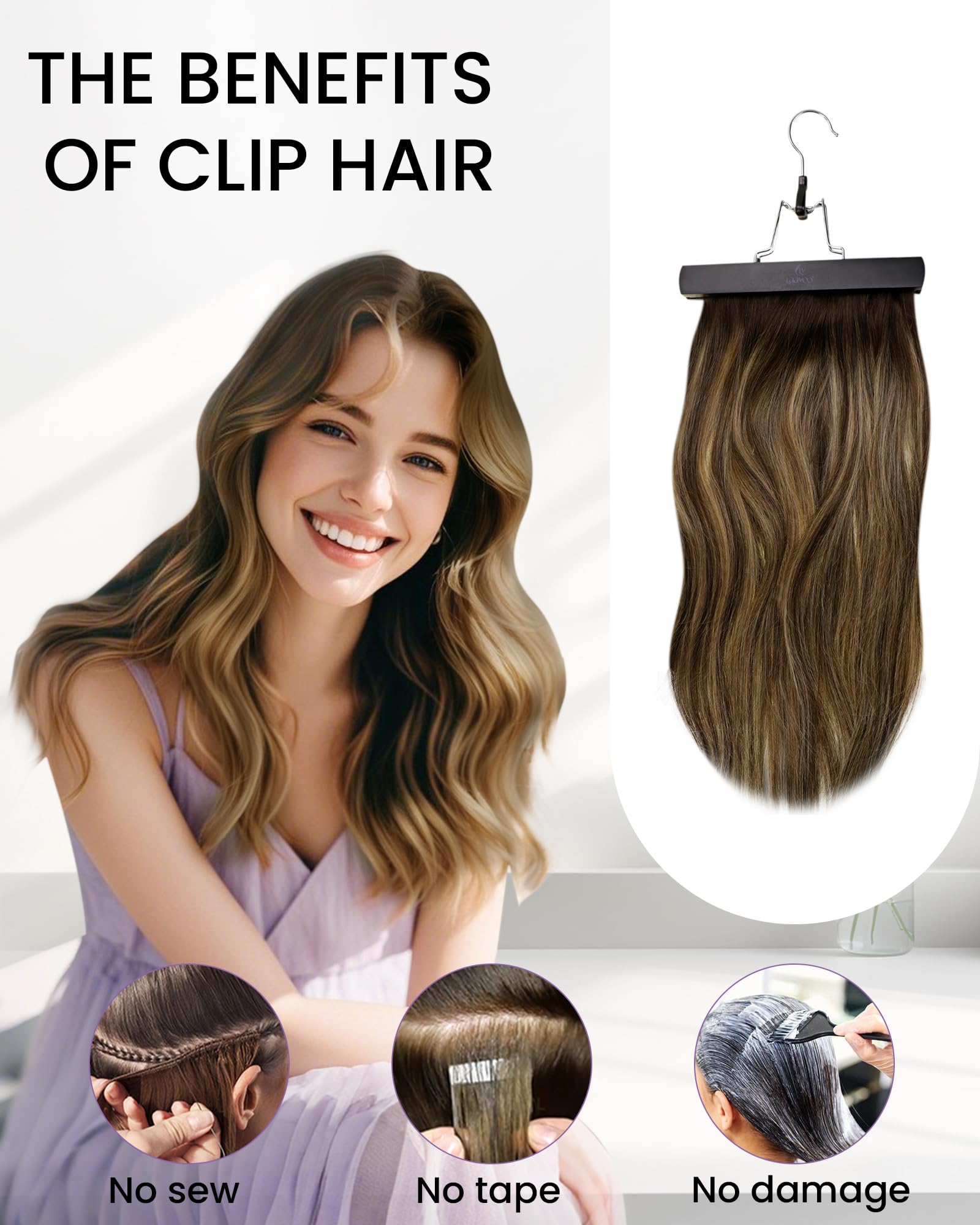LaaVoo real hair extensions premium clips secure attachment mechanism illustration