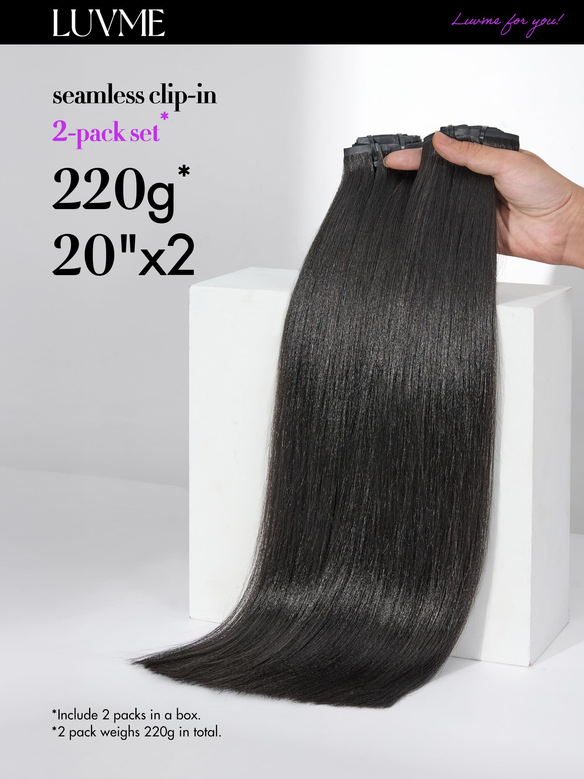 LUVME HAIR Remy human hair extensions natural black color texture close up