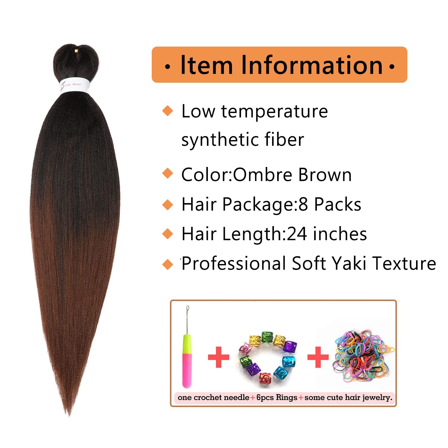 Ombre black to brown synthetic braiding extensions with soft yaki texture