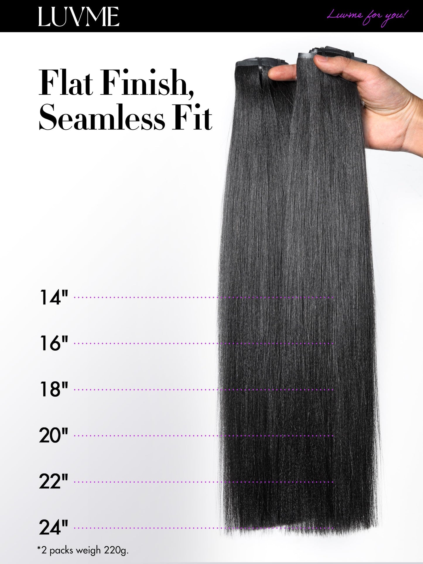 LUVME HAIR eighteen inch straight extensions length comparison view