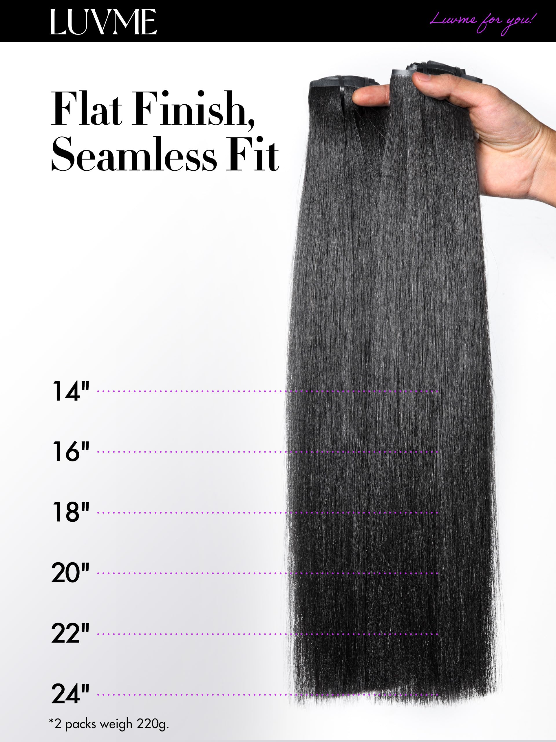 LUVME HAIR eighteen inch straight extensions length comparison view