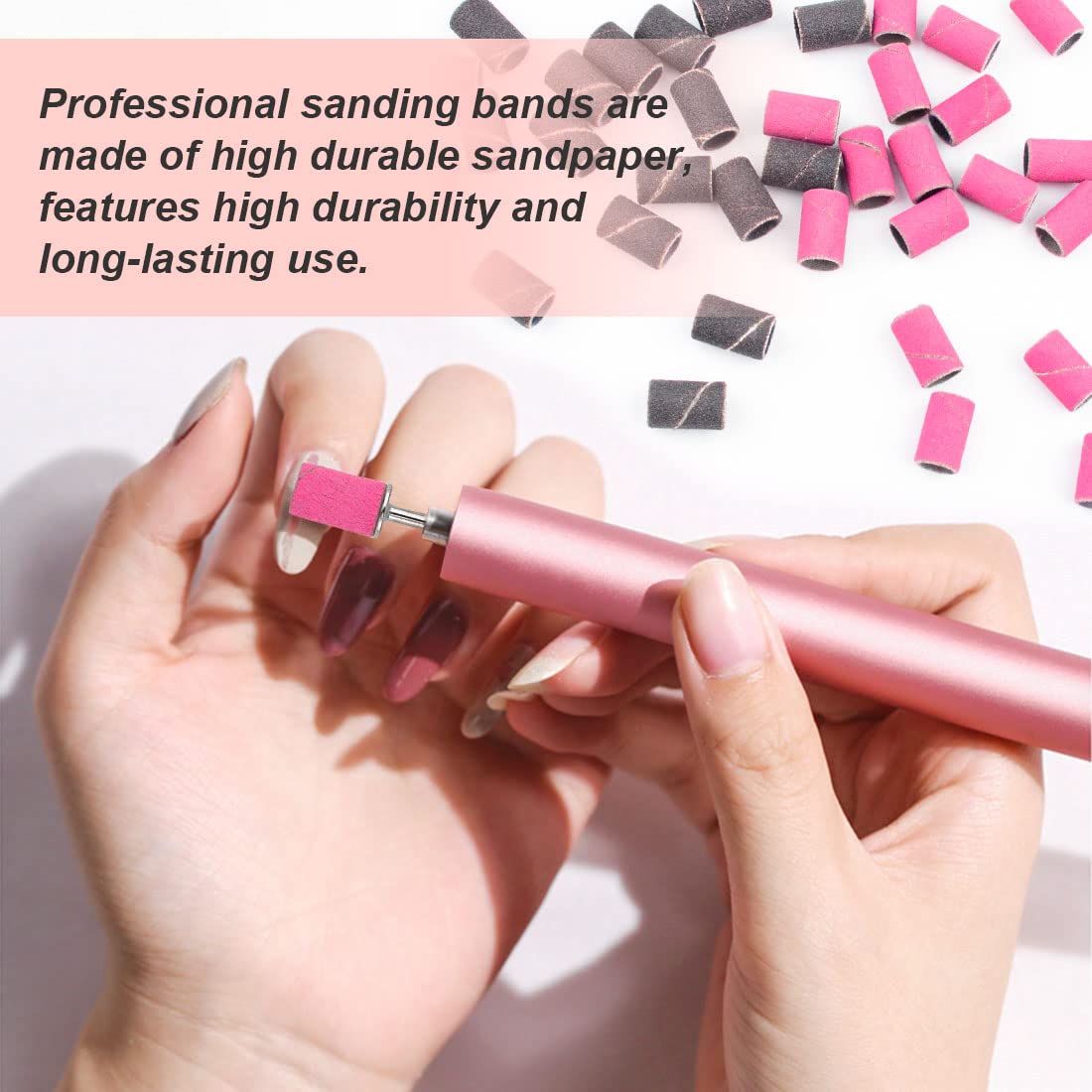 Rolybag salon quality manicure tools being utilized with a standard efile machine for gel polish removal.