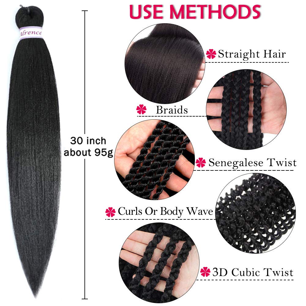 Eight packs of Alrence 30 inch professional synthetic braiding hair laid out evenly.