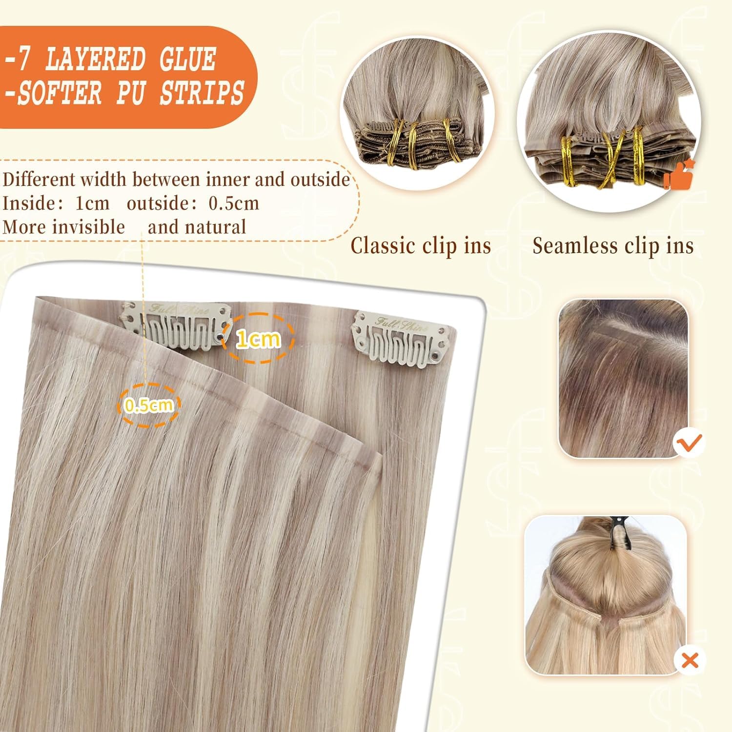 Full Shine real human hair extensions before and after volume comparison