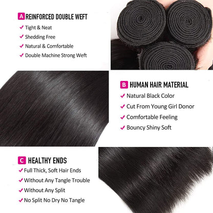 Close up of the healthy, aligned cuticles on premium grade 10A straight hair bundles.