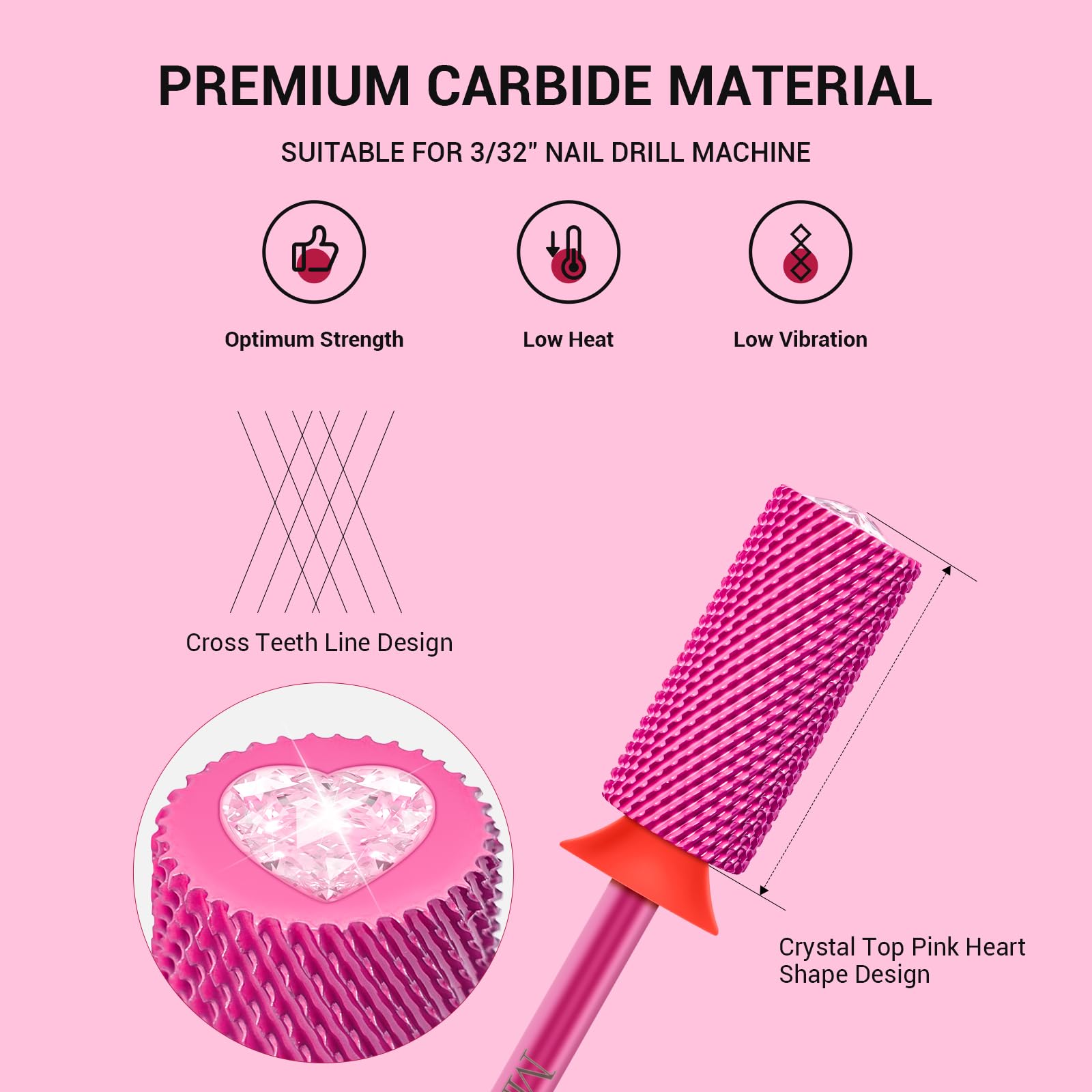 MelodySusie nail drill bit with crystal top pink heart design