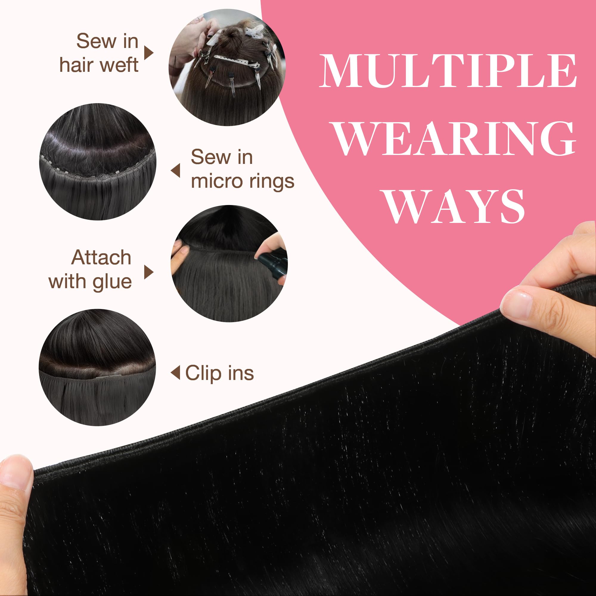 Authentic USA imported Remy human hair bundles showing secure and durable top weft construction.