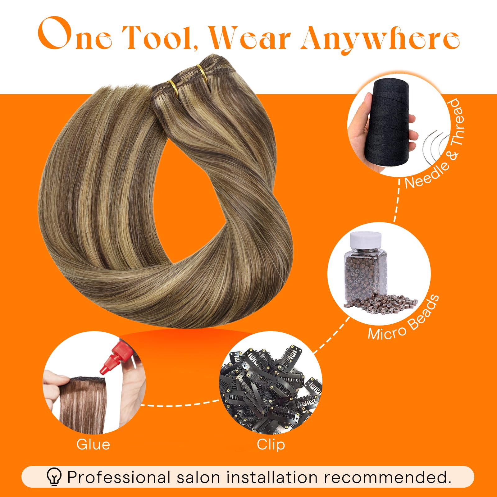 Sunny Hair straight weft extensions dark brown mix blonde shade blend
