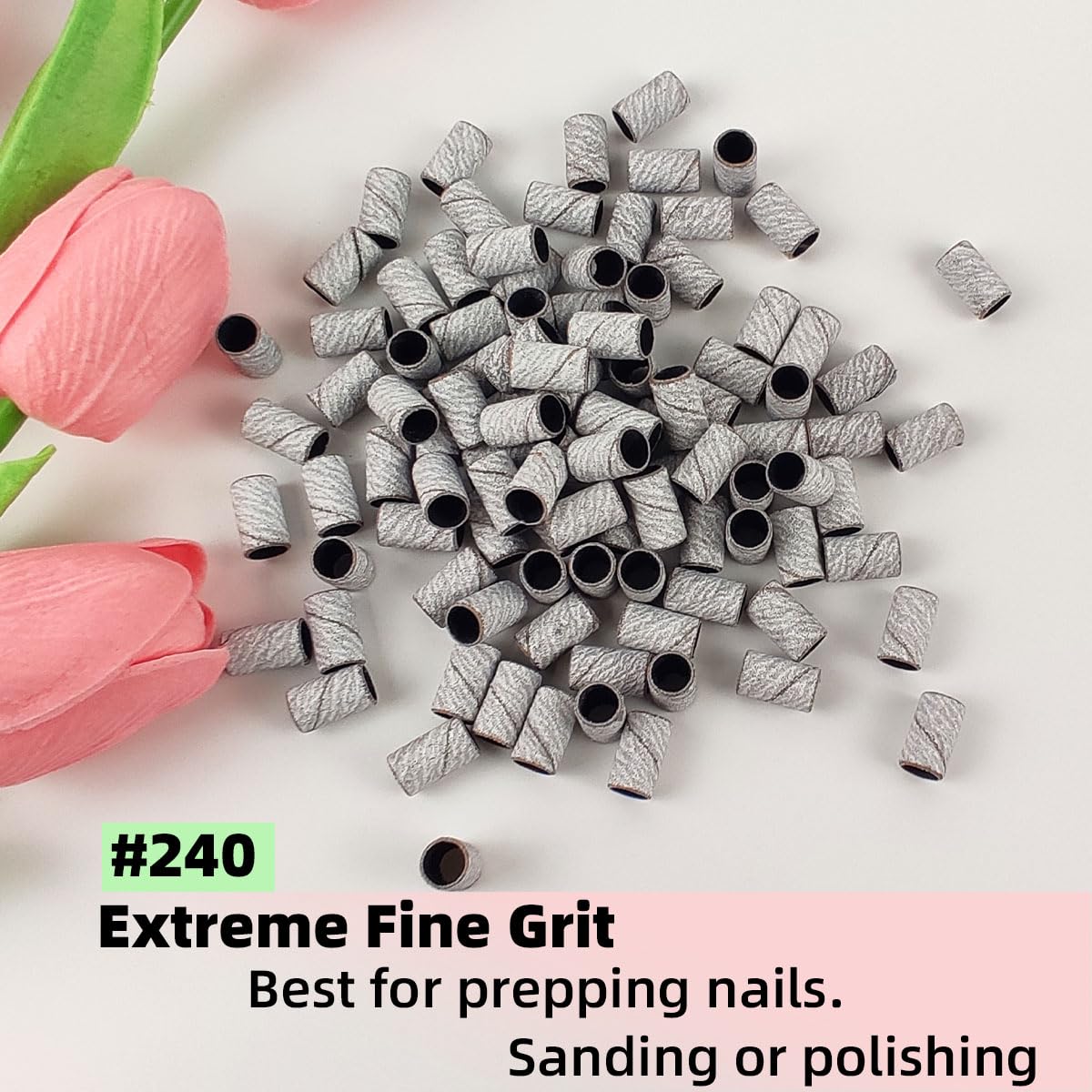 Top view of 100 piece white sanding band collection