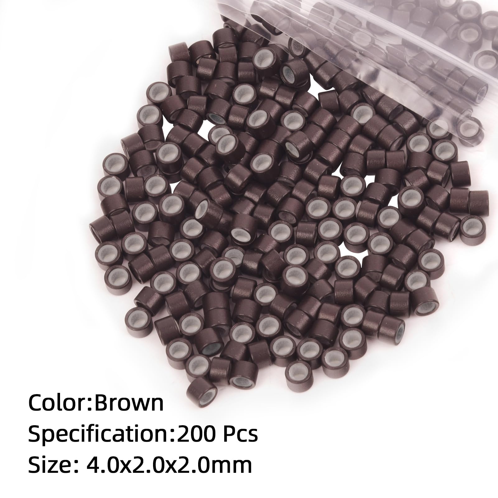 Vlasy hair extension micro links 200 pieces brown pack demonstrating ultra small flat design