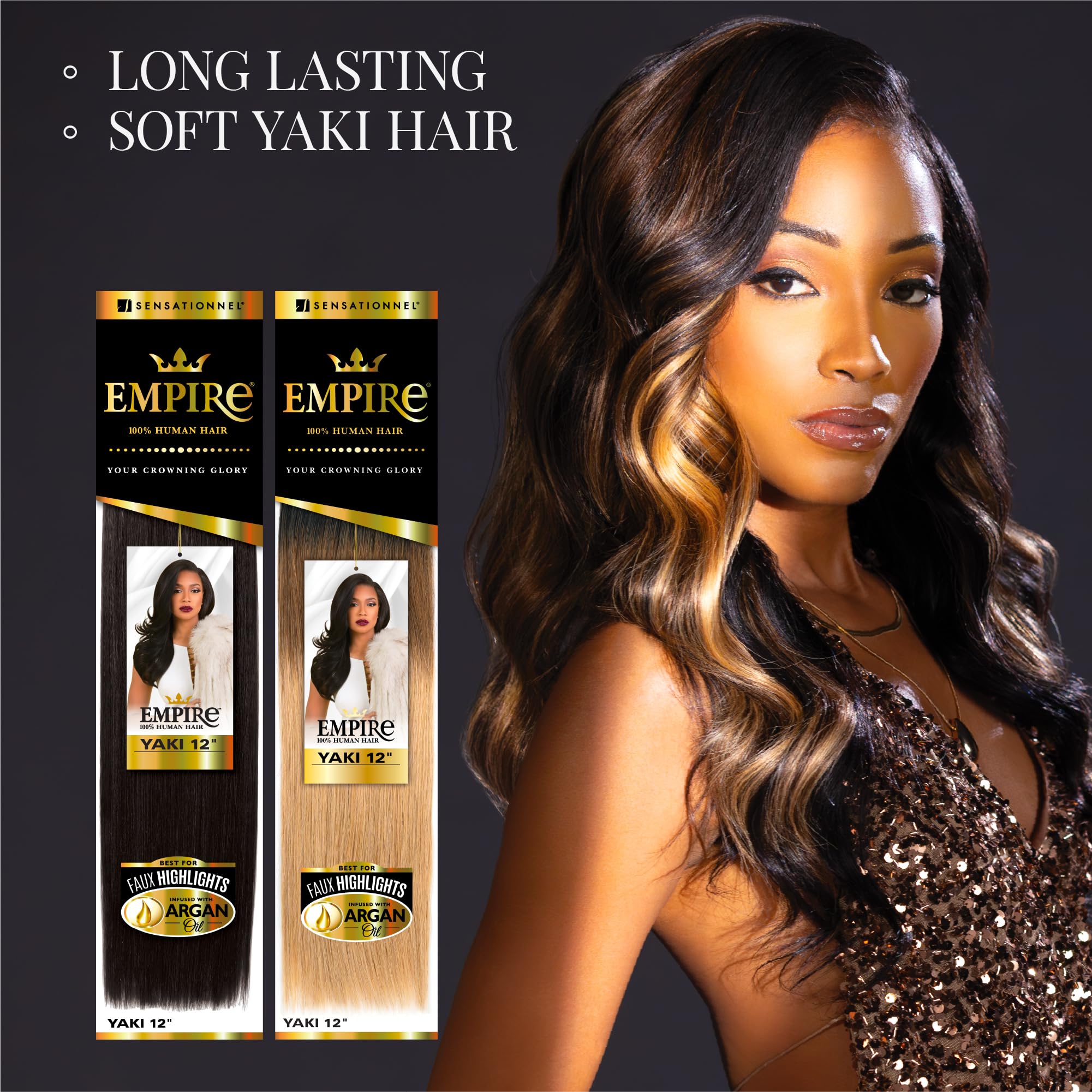 Sensationnel Empire yaki off-black hair extension for faux highlights styling