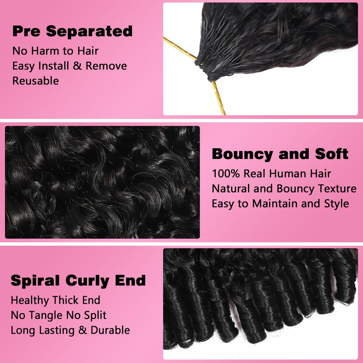 Close up of natural black 3C4A spiral curl texture extensions