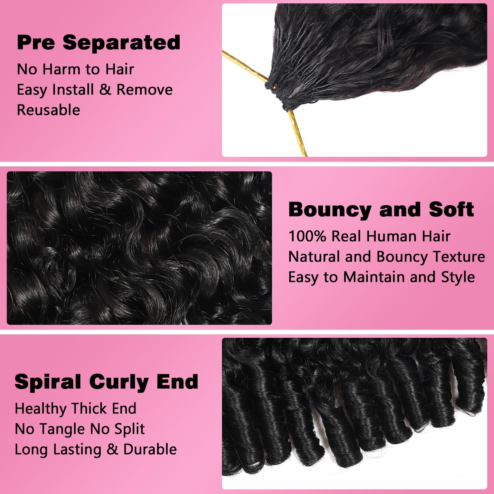 Close up of natural black 3C4A spiral curl texture extensions