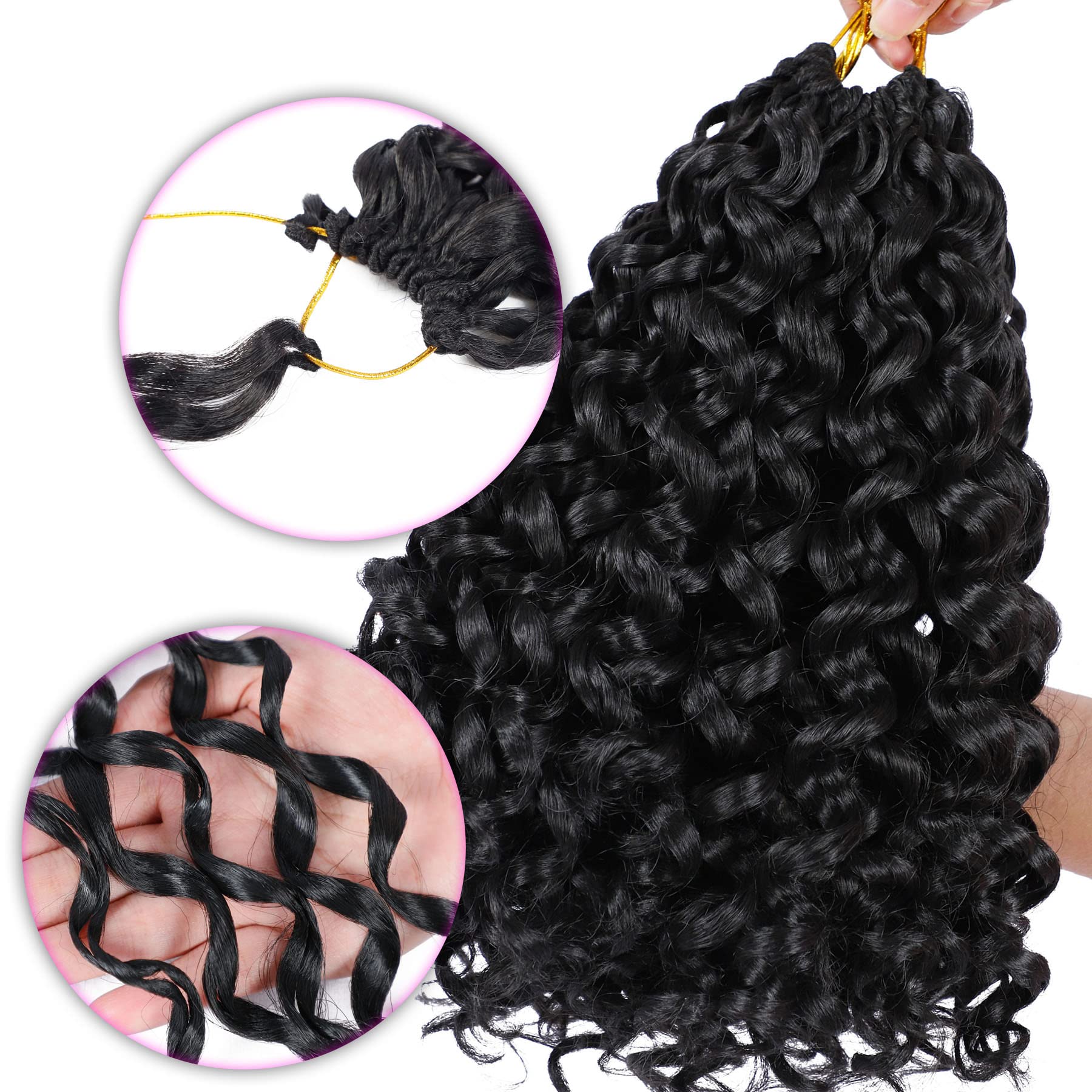 Side angle of EERYA ten inch low temperature synthetic fiber crochet braids illustrating volume and bounce.