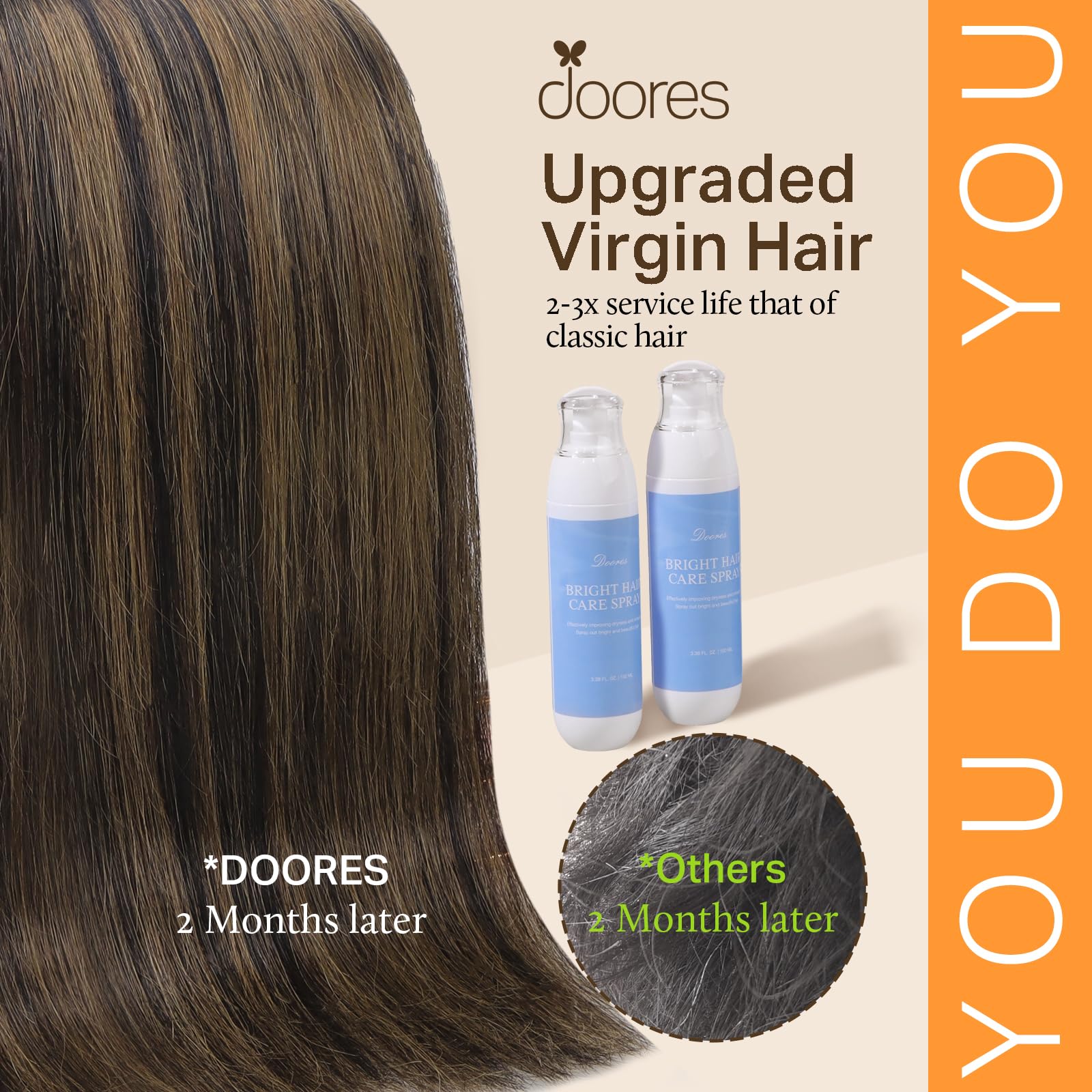 Straight silky weft texture of DOORES balayage human hair extensions under natural lighting.
