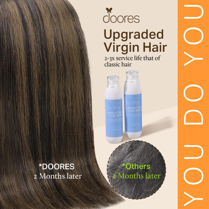 Straight silky weft texture of DOORES balayage human hair extensions under natural lighting.