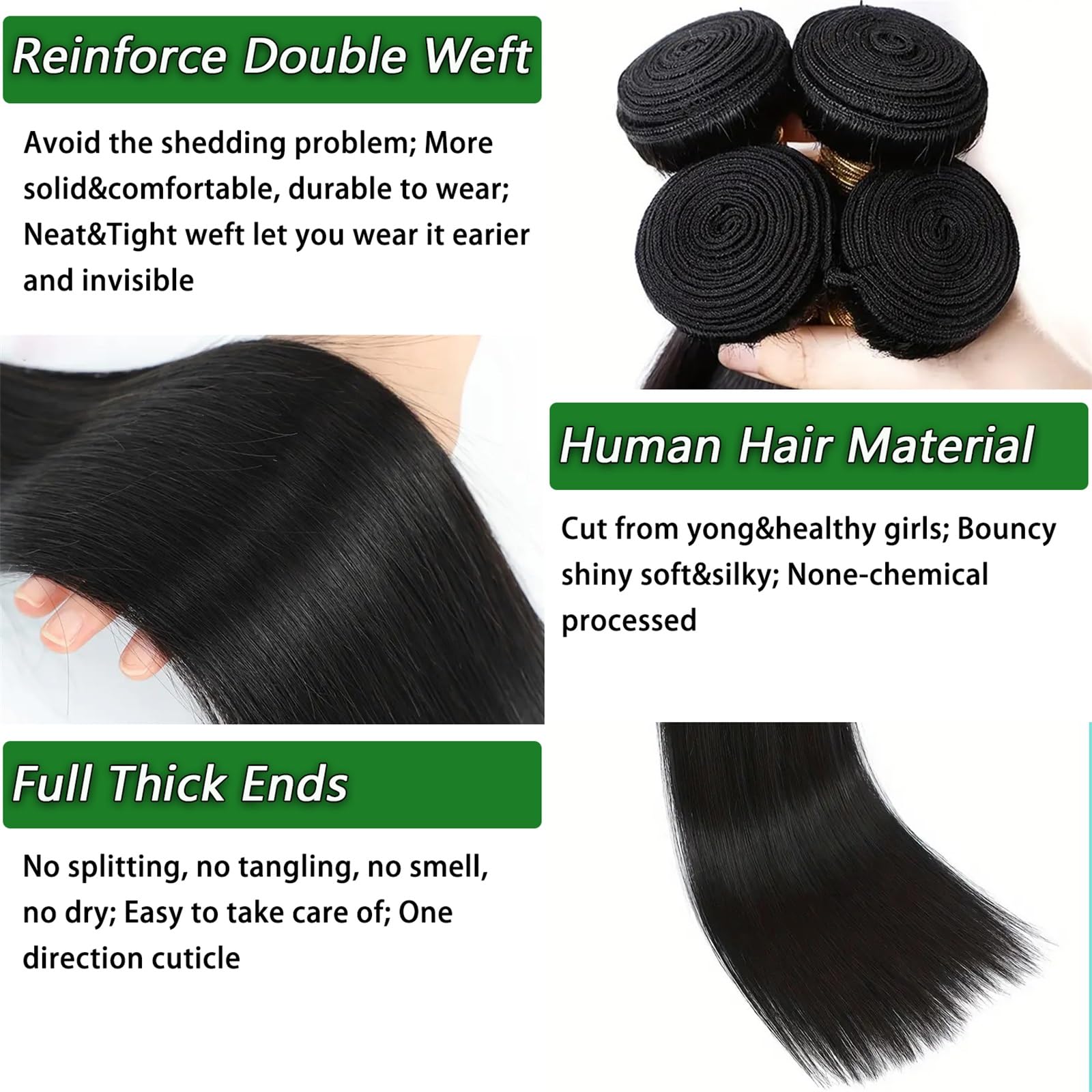 Unprocessed Brazilian Remy virgin hair extensions in natural black multi-length set
